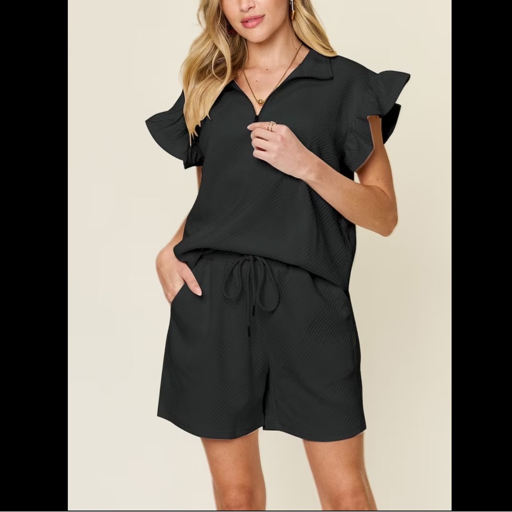 NWT 2 pc Double Take Top & Shorts Set - Black